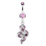 Piercing nombril serpent avec petits cristaux roses (13)