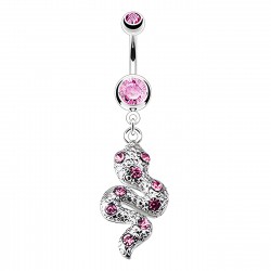 Piercing nombril serpent avec petits cristaux roses (13)
