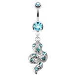 Piercing nombril serpent avec petits cristaux bleu-clair (13)