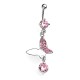 Piercing nombril papillon avec un cristal rond rose (178)