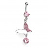 Piercing nombril papillon avec un cristal rond rose (178)