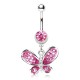 Piercing nombril papillon ailes brillantes avec cristaux roses (38)