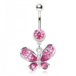 Piercing nombril papillon ailes brillantes avec cristaux roses (38)