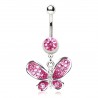 Piercing nombril papillon ailes brillantes avec cristaux roses (38)
