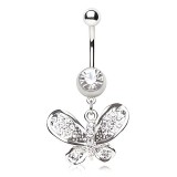 Piercing nombril papillon ailes brillantes avec cristaux transparents (38)