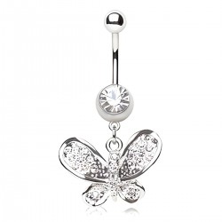 Piercing nombril papillon ailes brillantes avec cristaux transparents (38)