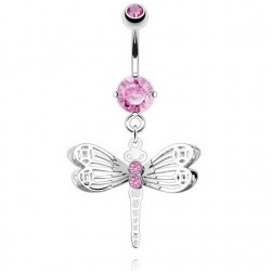 Piercing nombril rose libellule aux ailes fines (41)