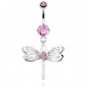 Piercing nombril rose libellule aux ailes fines (41)