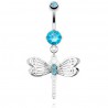 Piercing nombril bleu-clair libellule aux ailes fines (41)
