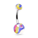 Piercing nombril UV 59 - Psychédélique rouge, jaune et bleu