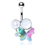 Piercing nombril papillon aurora et perle blanche (08)