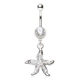 Piercing nombril étoile de mer avec cristaux transparents (05)