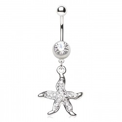 Piercing nombril étoile de mer avec cristaux transparents (05)