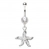 Piercing nombril étoile de mer avec cristaux transparents (05)