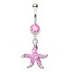 Piercing nombril étoile de mer avec cristaux roses (05)