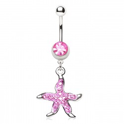 Piercing nombril étoile de mer avec cristaux roses (05)