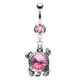 Piercing nombril tortue avec strass rond rose (10)