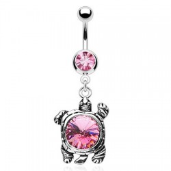 Piercing nombril tortue avec strass rond rose (10)