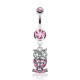 Piercing nombril hibou debout sur un socle avec cristaux roses (146)