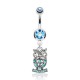 Piercing nombril hibou debout sur un socle avec cristaux bleu-clair (146)