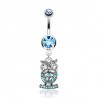 Piercing nombril hibou debout sur un socle avec cristaux bleu-clair (146)