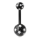 Piercing nombril UV 95 - Flexible noir avec étoiles blanches