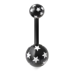 Piercing nombril UV 95 - Flexible noir avec étoiles blanches