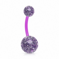 Piercing nombril UV 25 - Flexible lilas paillettes