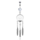 Piercing nombril attrape rêve 04 - Transparent trois plumes