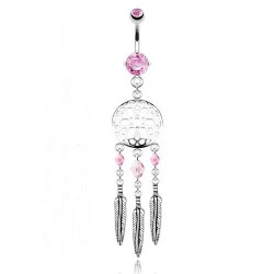 Piercing nombril attrape rêve 04 - Rose trois plumes