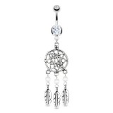 Piercing nombril attrape rêve 05 - Deluxe transparent trois plumes