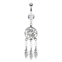 Piercing nombril attrape rêve 05 - Deluxe transparent trois plumes