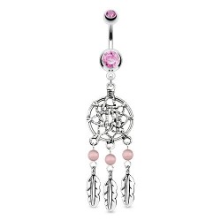 Piercing nombril attrape rêve 05 - Deluxe rose trois plumes