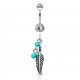 Piercing nombril plume 03 - Trois perles turquoises cristal transparent