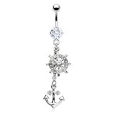 Piercing nombril ancre marine 06 - Transparent gouvernail et ancre avec chainettes