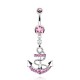 Piercing nombril ancre marine 05 - Cordage avec cristaux roses