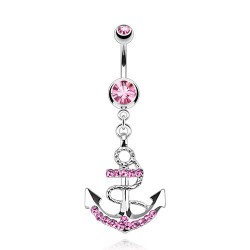 Piercing nombril ancre marine 05 - Cordage avec cristaux roses