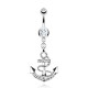 Piercing nombril ancre marine 05 - Cordage avec cristaux transparents