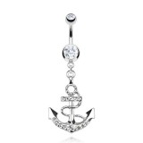 Piercing nombril ancre marine 05 - Cordage avec cristaux transparents