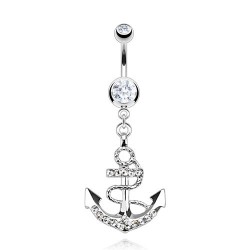Piercing nombril ancre marine 05 - Cordage avec cristaux transparents