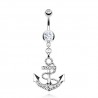 Piercing nombril ancre marine 05 - Cordage avec cristaux transparents