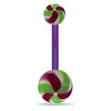 Piercing nombril UV 30 - Flexible twister vert et lilas