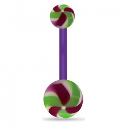 Piercing nombril UV 30 - Flexible twister vert et lilas
