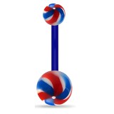 Piercing nombril UV 30 - Flexible twister rouge et bleu