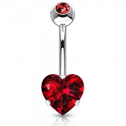 Piercing nombril cœur 88 - Double cristal rouge