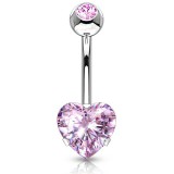 Piercing nombril cœur 88 - Double cristal rose