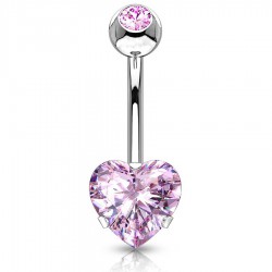 Piercing nombril cœur 88 - Double cristal rose