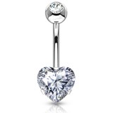 Piercing nombril cœur 88 - Double cristal transparent