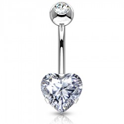 Piercing nombril cœur 88 - Double cristal transparent