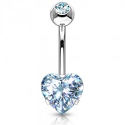 Piercing nombril cœur 88 - Double cristal bleu-clair